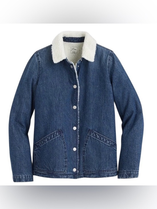 J. Crew Jackets & Blazers - J. Crew Dark Blue Denim Jacket with Cream Sherpa Collar